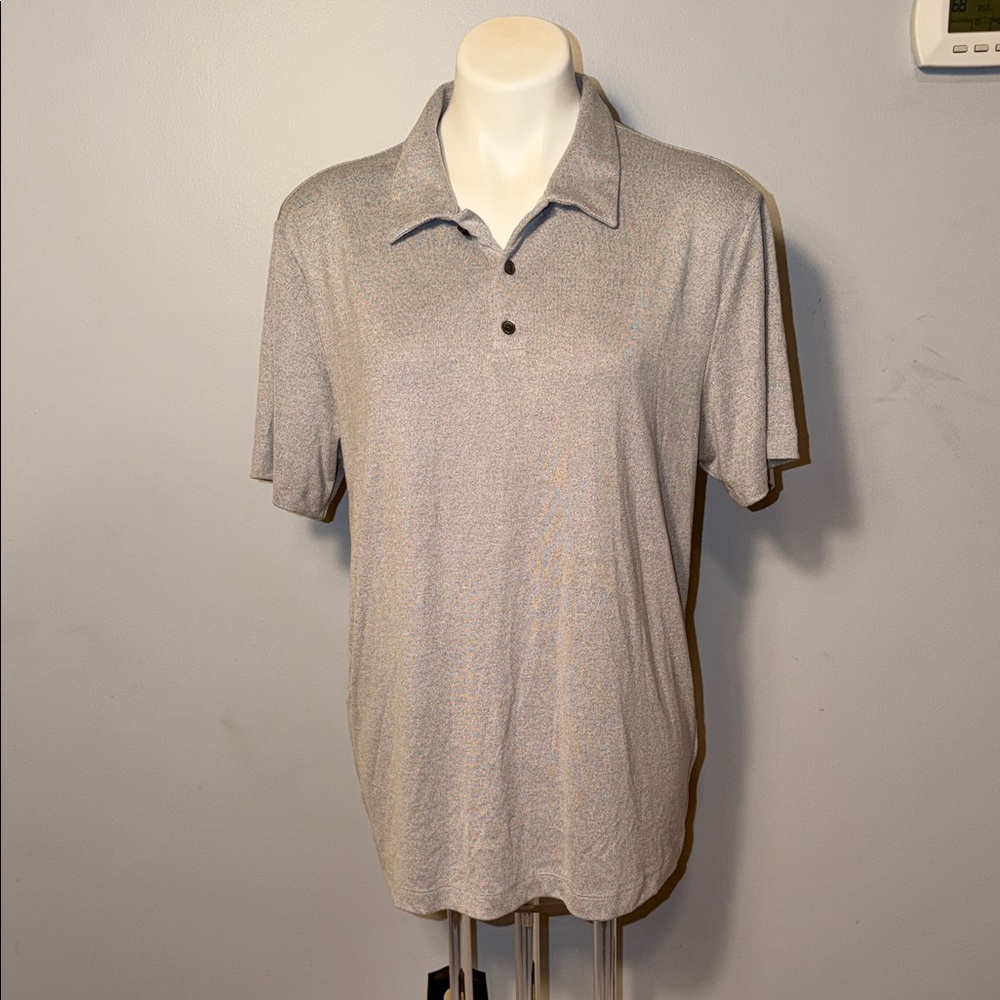 Theory Men’s Bron Grey Multi Anemone Milano Short sleeve polo shirt. Large. NWT.